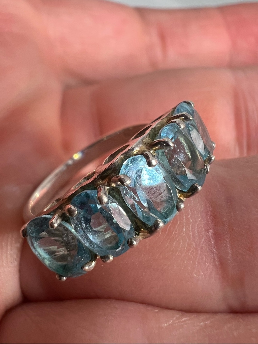 Blue Gemstones Sterling Silver Multi-Stone Band Ring Size 5